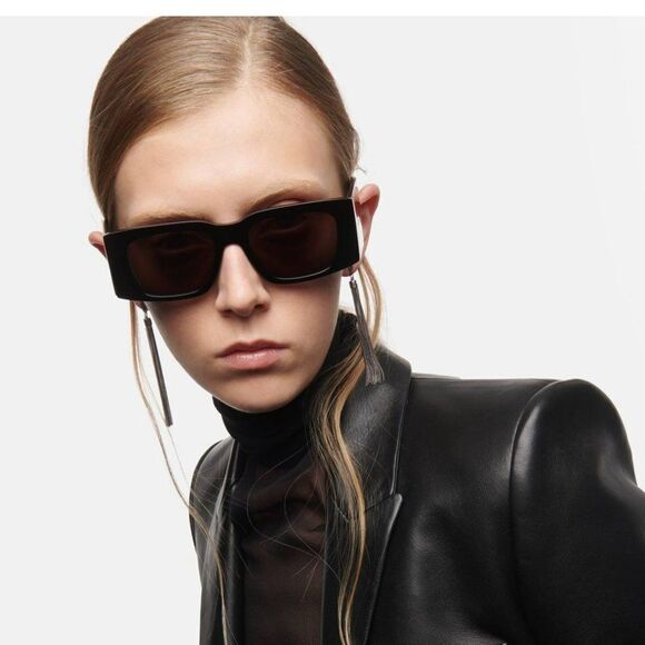 NEW Saint Laurent SL654 001 Black Rectangle Women Sunglasses - Picture 13 of 15